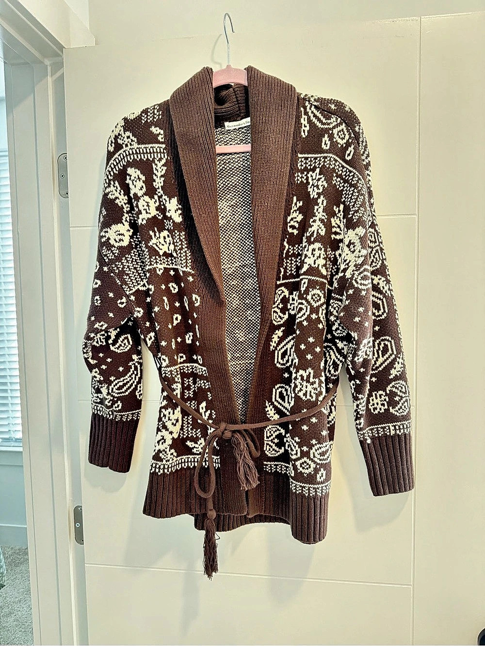 Abercrombie & Fitch Paisley Shawl Collar Cardigan Brown & White Size Medium